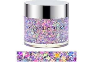 Lilac Stars - Chunky Glitter Gel - Holographic Body Glitter Gel for Body, Face, Hair - Vegan & Cruelty Free - Electric Bliss Beauty