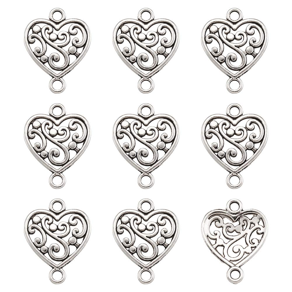 PandaHall 100pcs Antique Silver Hollow Heart Links Connectors Metal Sweet Heart Link Charms for Necklace Bracelet Making