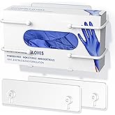 Glove Box Holder, Adhesive Wall-Mounted Metal Dispenser, White | Tool-Free Adhesive Wall Mount Metal Glove Box Holder for Latex Rubber Gloves, Facial Tissues and Wipes Storage