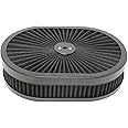 X-AVION Super Flow Oval 12''X2'' Air Filter Assembly Kit Black Element and Anodized Base Washable and Reusable Replacement V8 Air Cleaner with Mounting Stud and Wing Nut Kit for Chevy Fοrd