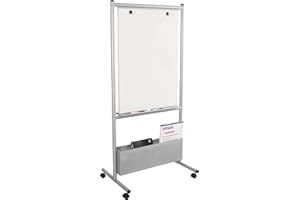 Best-Rite Mobile Nest Easel, Platinum Frame, Double Sided Porcelain Steel Whiteboard, 72"H x 34.75"W x 24"D (785P)