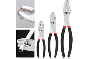 Glarks 3 Size Slip-Joint Pliers, Chrome Vanadium Steel Jaw Combination Pliers with Non-Slip Rubber Handle and Rivet Joint Ass