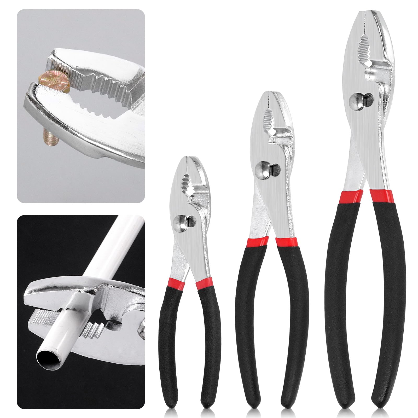 Glarks 6 Inch 8 Inch 10 Inch Slip Joint Pliers, Chrome Vanadium Steel Body with Non-Slip Handle and Rivet Joint Assembly