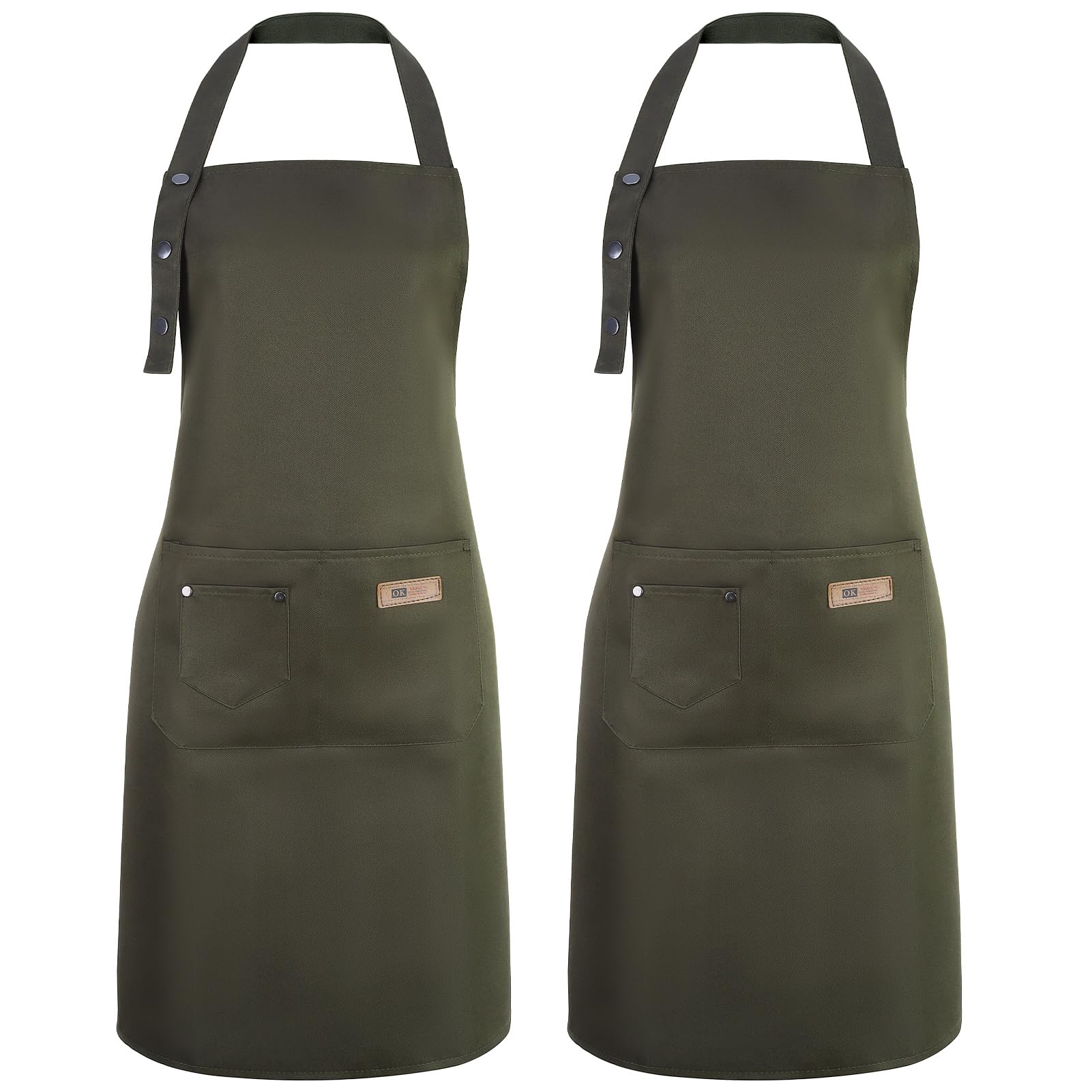 ViEinkaufen 2 Pack Kitchen Apron for Women, Adjustable Cooking Aprons with Pockets, Unisex Canvas Waterproof Aprons Chef Bakers Apron for Home Kitchen, Restaurant(Green)