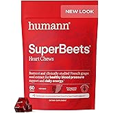 Humann SuperBeets Heart Chews, Nitric Oxide and Blood Pressure Support, Grape Seed Extract & Non-GMO Beet Root Powder Energy Supplement, Pomegranate Berry Flavor, 60 Count