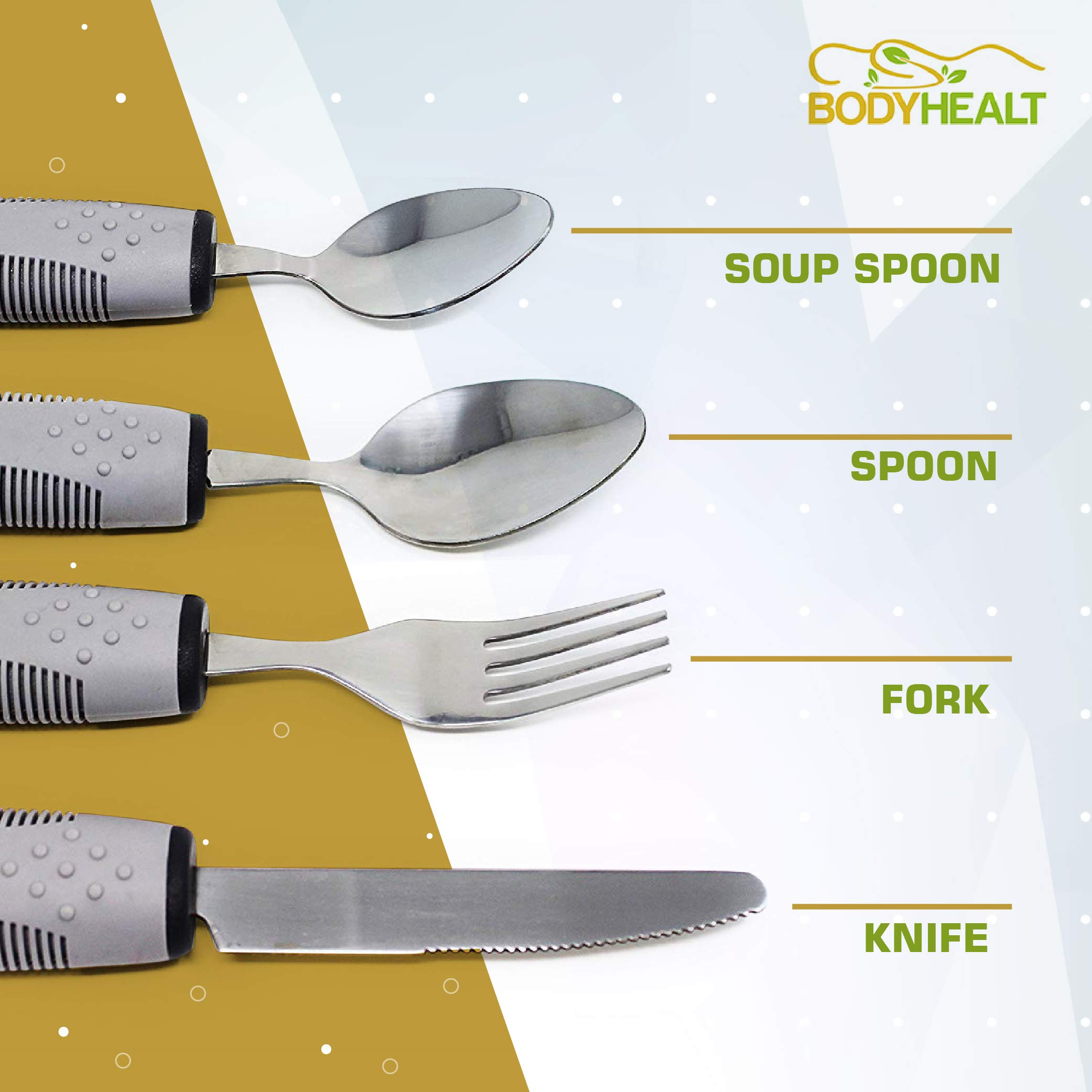 BodyHealt Weighted Utensils for Hand Tremors - Adaptive Utensils for Elderly, Arthritis, Parkinsons Aids for Living. Weighted Silverware for Hand Tremors Stroke Recovery Gifts for Parkinsons Patients