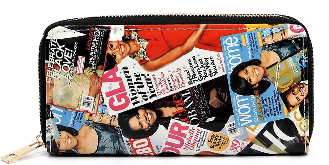 Glossy Michelle Obama Magazine Cover Collage Wallet Womens Wallet (Multi/Black)