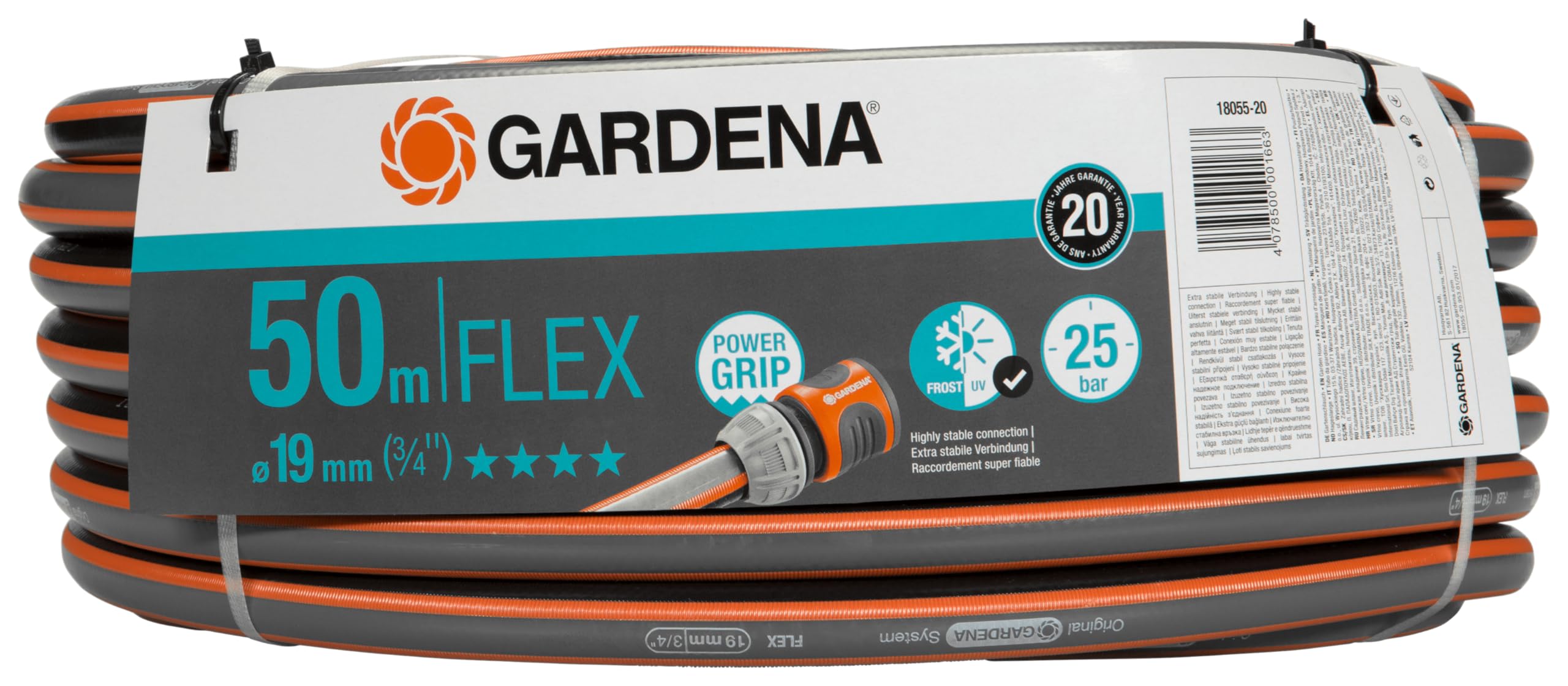 Gardena comfort flex hoses 19 mm in diameter.