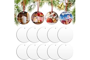 UMZING 10Pcs Sublimation Ornament Blank Round White Blank Ceramic Ornament for Sublimation Personalized 2025 Christmas Double-Sided Decoration Circle Porcelain Deco for Heat Transfer Print DIY Craft Gift