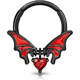 Melighting Septum Rings 16G Bat Septum Jewelry Halloween Clear CZ Surgical Steel 316L Black Dangle Daith Earrings Helix Earring Cartilage Tragus Piercing for Women Men