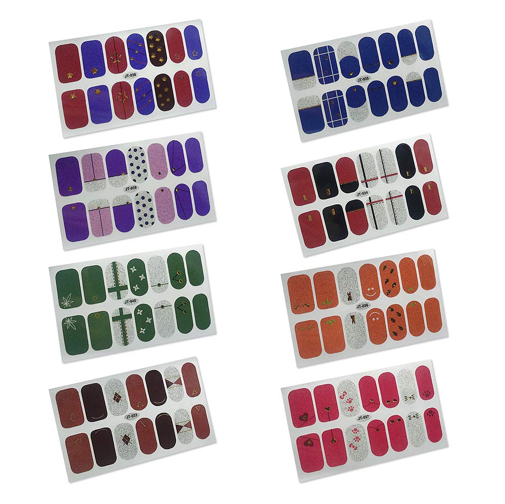 8 Sheets Self Adhesive Nail Art Decals Glitter Full Wraps
