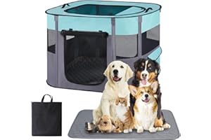 XIHAN Large Dog Cat Playpen Crate with Waterproof Pad,Portable Collapsible Pet Dog Cat Kennel Cage Tent,Suitable for Indoor Outdoor Travel Camping,Water-Resistant Breathable Shade Cover (Green L)