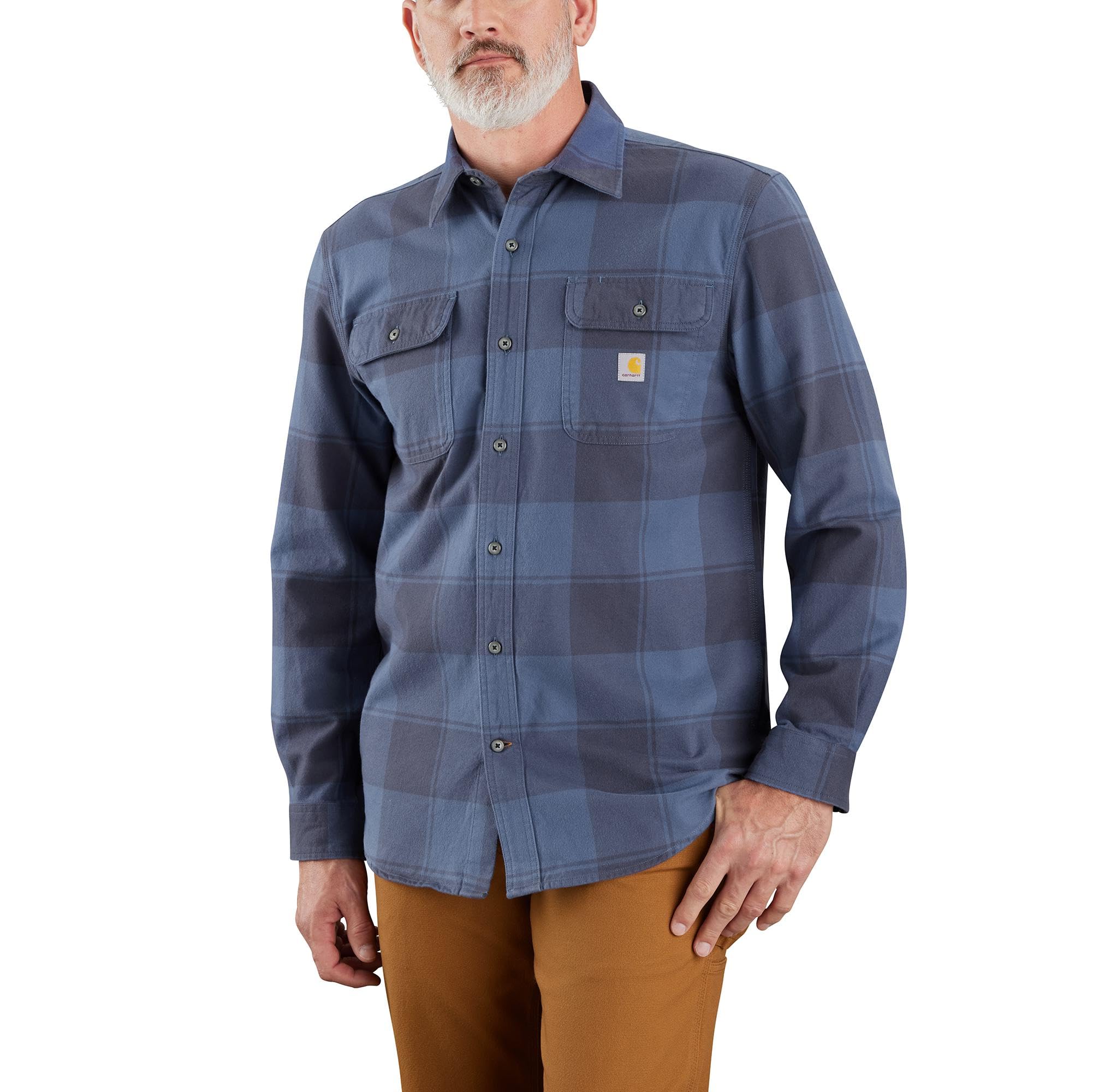 Photo 1 of Carhartt Men's Loose Fit Heavyweight Flannel Long-Sleeve Blue Shirt, Navy