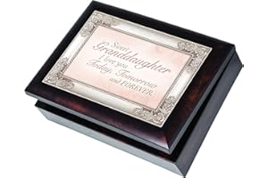 Cottage Garden Sweet Granddaughter Dark Wood Finish Jewelry Music Box Plays Tune You are My Sunshine