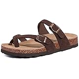 Litfun Women's Genuine Suede Cork Footbed Sandals
