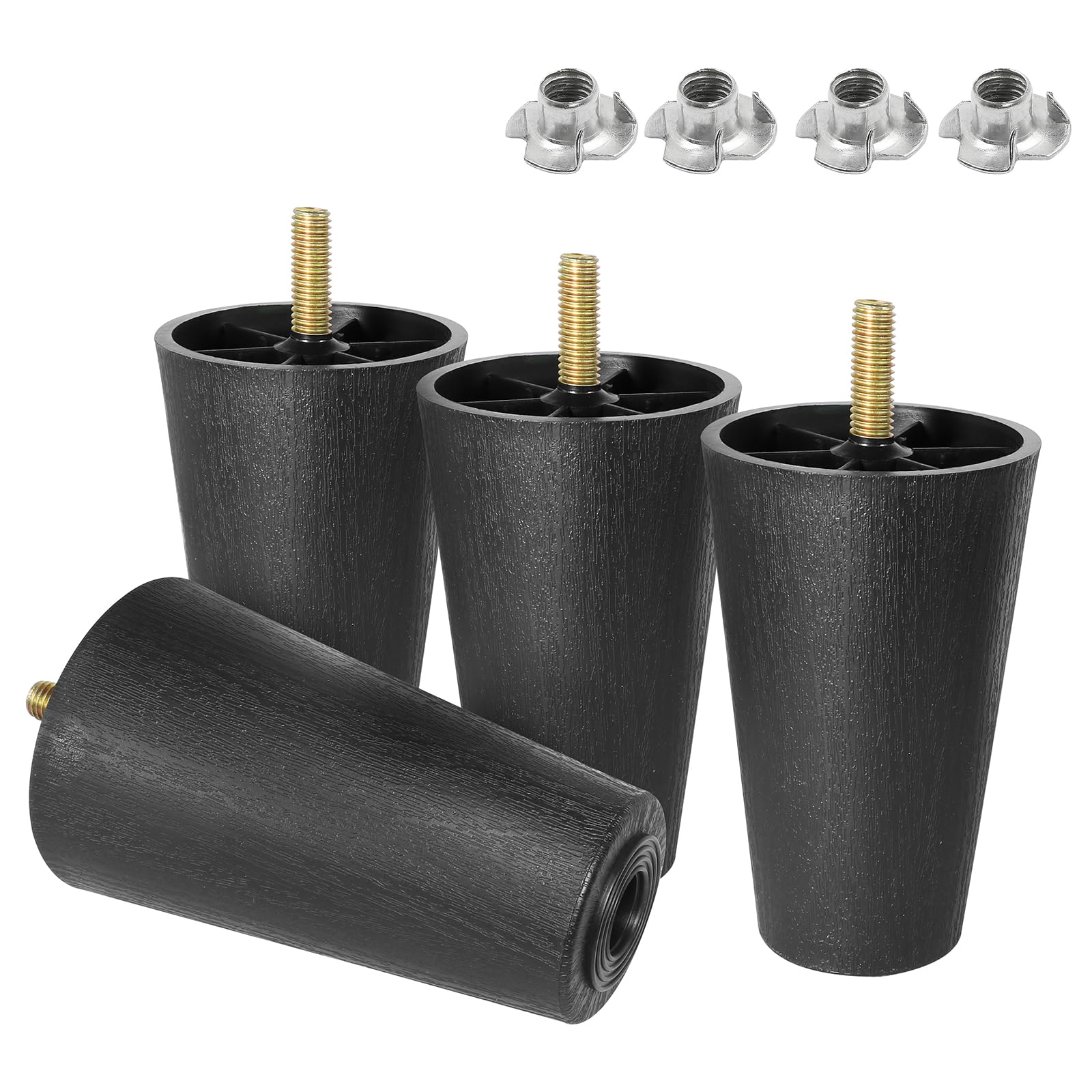 Photo 1 of Masendelk M8-1.25 Metric Thread Bolts Plastic Furniture Legs 4 Inch Black Round Tapered Sofa Feet with T-Nuts - Couch Feet Replacement - Couch Legs Set of 4-70 x 50 x 100mm
