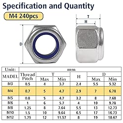 Vifmy 240 Pack M4-0.7mm Nylon Insert Lock