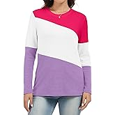 Jeqeocafy Women's Color Block Tunics Tops Crewneck Long Sleeve Shirts Casual Pullover Loose Fit T-Shirt