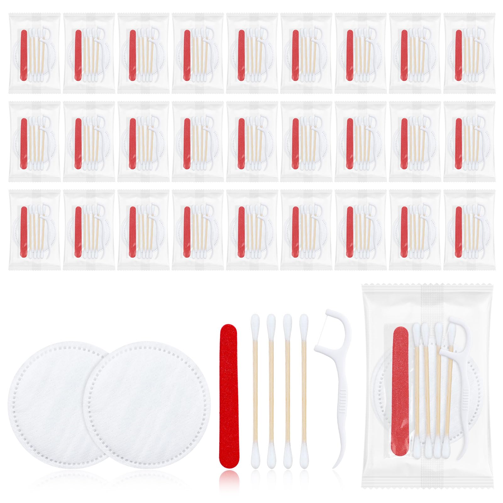 LLHQAMT Hotel Vanity Set, Hotel Supplies Toiletries Individually Packaged, Hotel Vanity Kit With Cotton Pads, Cotton Swabs, Dental Floss And Nail File (50-pack)