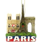 Paris Christmas Ornament Eiffel Tower with Arc de Triomphe and Notre Dame, 3 Inches