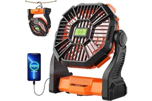 TDLOL Portable Fan Battery Powered Fan Rechargeable,270°Pivot Battery Operated Camping Fans with LED Light & Hook,USB Personal Rechargeable Outdoor Camping for Tent, Travel