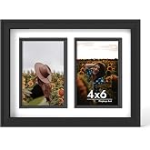 iRahmen 4x6 Collage Picture Frame with Tempered Glass - Wood Photo Frames Display Two Opening 4 x 6 Pictures with Mat, Home Decor Wall Mount or Tabletop Display, Black