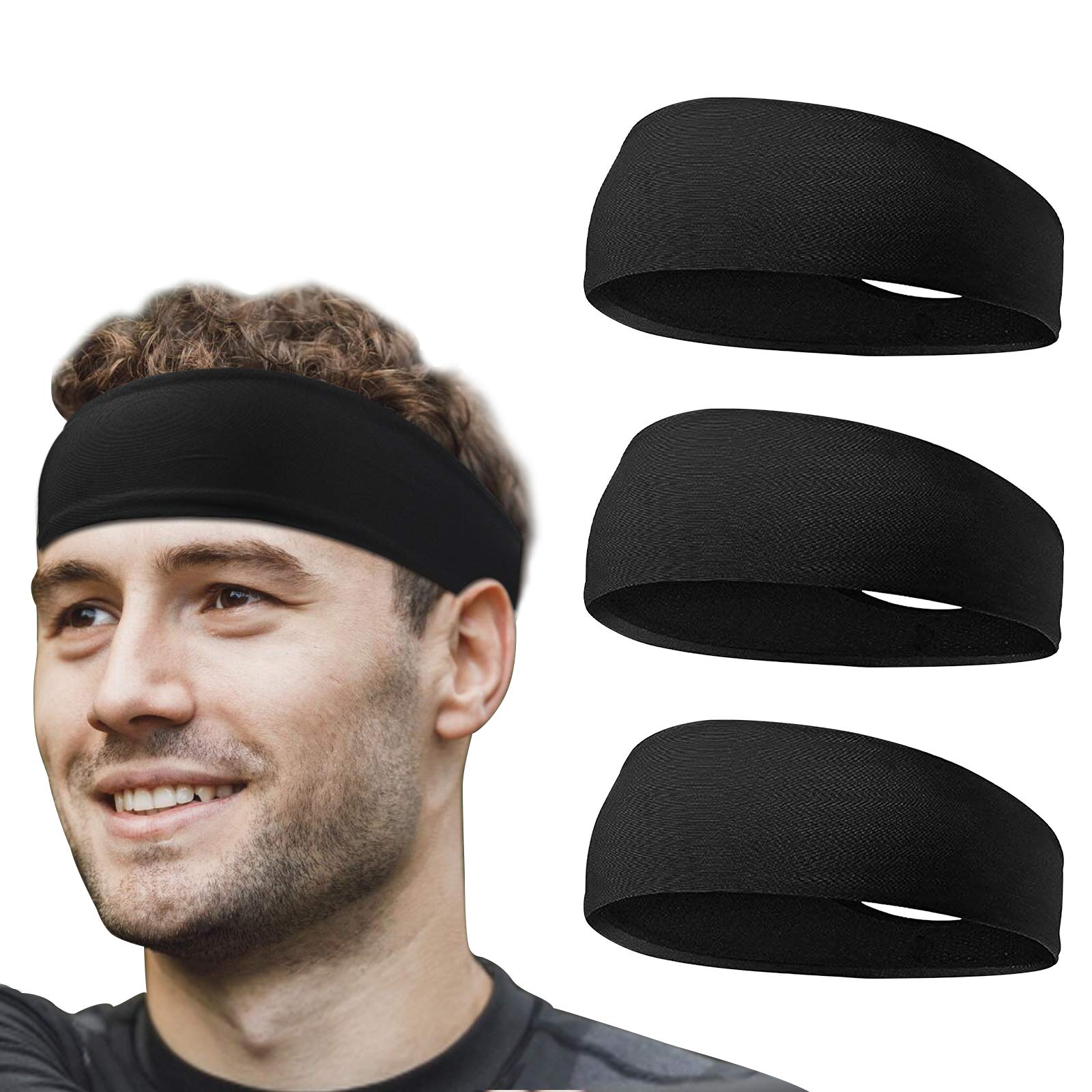 flintronic 3 PCS Elastic Sports Headbands for Men/Women - With Inner Grip Strip to Keep Headband Securely in Place | Fits ALL HEAD SIZES | Sweat Wicking Fabric to Keep your Head Dry & Cool