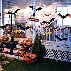 YUJUN Halloween Hanging Bats 12 Pieces 3D Realistic