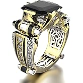 Men's Luxurious Black Onyx Ring for Men Jewelry Mens Wedding Engagement Rings 18K Gold Plated Black Gemstone Ring Square Cut Cubic Zirconia Eternity Ring Band TZ.77
