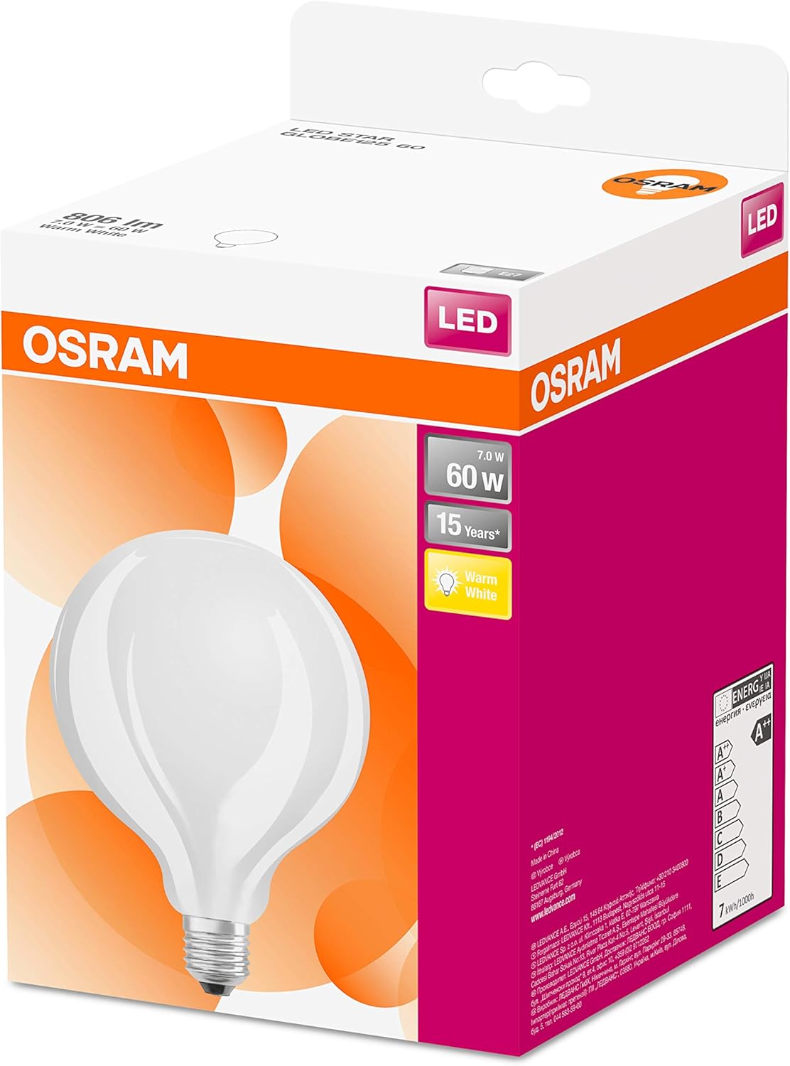 OSRAM LED lamp, Base: E27, Warm White, 2700 K, 7 W, replacement for 60 W Incandescent bulb - Image 4