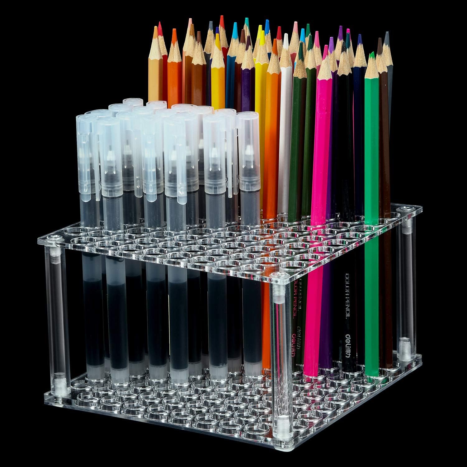 96 Hole Pencil Brush Holder Acrylic Pen Holder Desk Stand