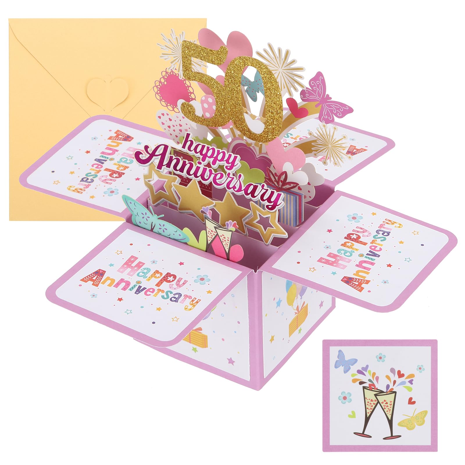 PATIKIL 50 Year Anniversary Card, Happy Anniversary Cards Wedding Anniversary Card for Wife Men Her Couple, Pink