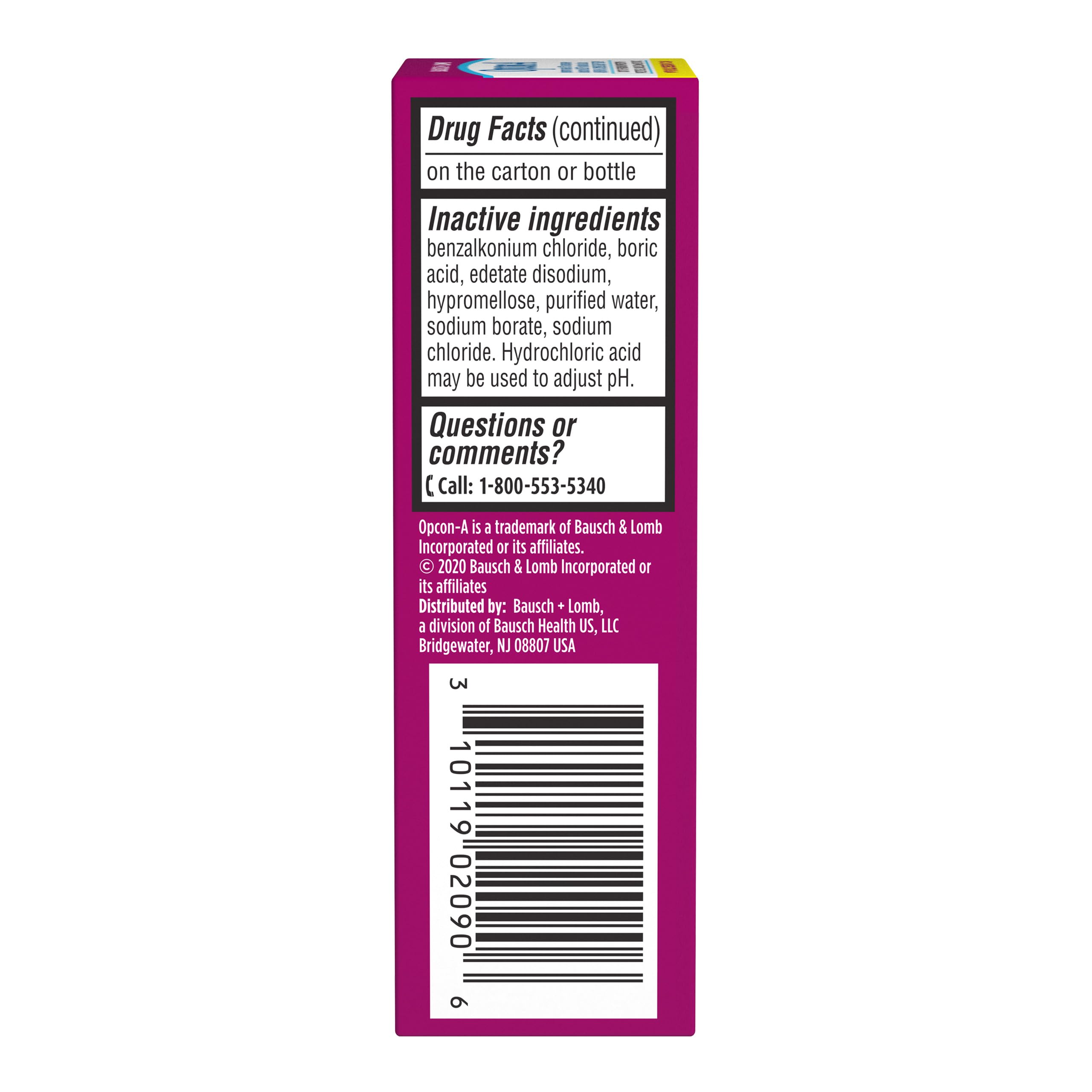 Opcon-A Allergy Eye Drops by Bausch + Lomb, for Itch and Redness Relief, Red and Itchy Eyes Antihistamine Eye Drop, Clinically Proven Treatment, 0.5 Fl Oz
