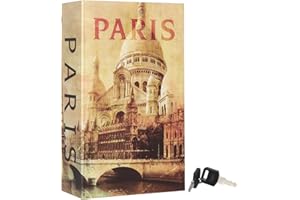 Diversion Book Safe with Key Lock, Lovndi Secret Hidden Safe for Money, Lock Box for Home Office, 9.5 x 6.2 x 2.2 inches, Paris