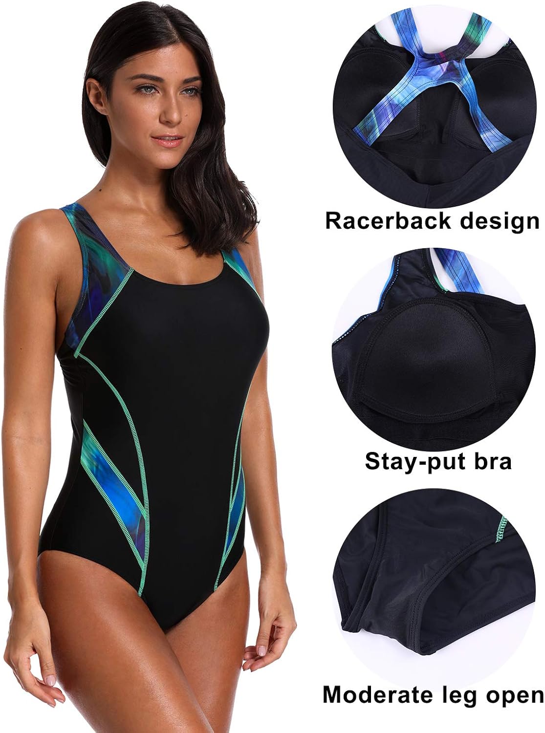 beautyin Women's Pro One Piece Athletic Bathing Suit Color Block Swimsuit: Clothing