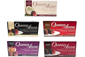 QUEEN ANNE CORDIAL CHERRIES SAMPLER Queen Anne Chocolate Covered Cordial Cherries 5 Flavor Variety Sampler - Coconut, Black Cherry Cola, Milk Chocolate, Dark Chocolate, and French Vanilla - - 10 Cordial Cherries Per Flavor - 50 Total