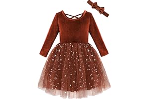 Weixinbuy Baby Girl Fall Winter Clothes Toddler Girls Velvet Twirl Dress Long Sleeve Party Dress for Baby Girls