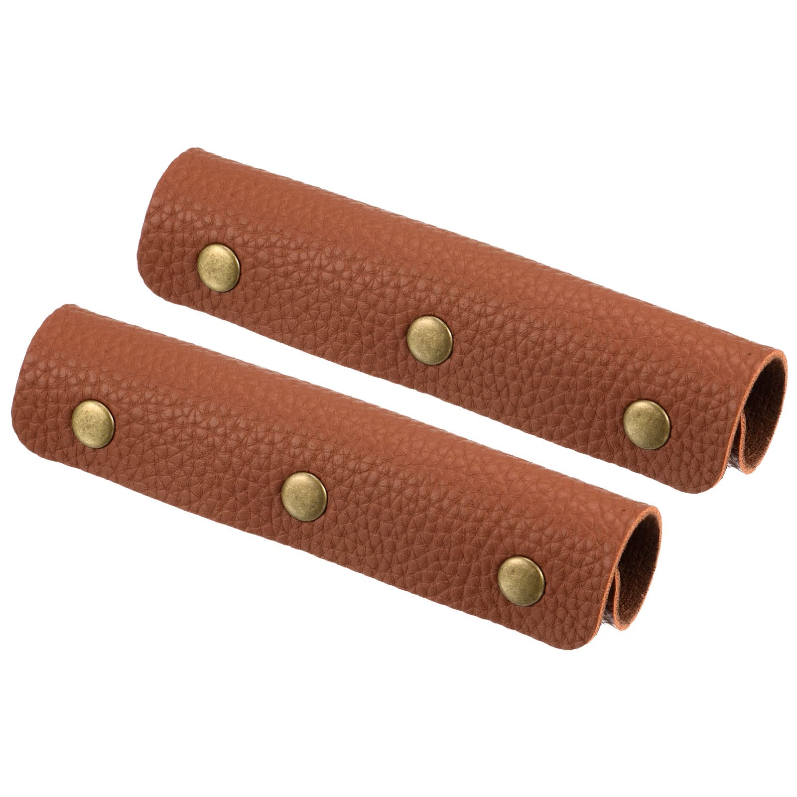 PATIKIL Luggage Handle Wrap, 2 Pack PU Handbag Grip Cover Protector Identifier with Clasp for Suitcase Grocery Shopping Bag, Brown