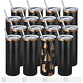16 Pack Rose Gold Plated Stainless Steel Tumbler Straight Double Wall Powder Coated for Laser Engrave, 20oz Black to Bronze