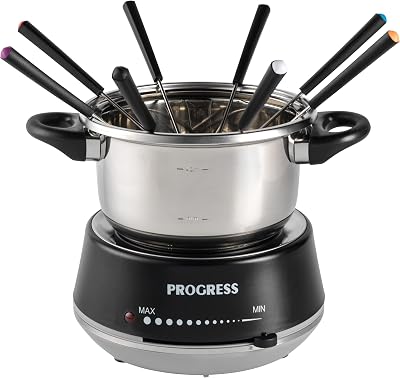 Progress EK4375BLK Electric Fondue Set 1.4L Stainless Steel 8 Forks 1200W