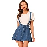 Allegra K Women's Denim Skirt Overall Adjustable Strap Braces Mini Suspender Washed Jean Skirts