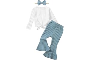 Kucnuzki Baby Girl Clothes Toddler Clothes Long Sleeve Plain Shirts Top Bell Bottoms Flare Pants Infant Girl Fall Outfit