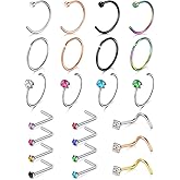 MODRSA Nose Rings 16gauge L Shape Nose Studs Nose Screw Surgical Stainless Steel Thick C Shape Nose Ring Hoop High Nostril Nose Piercing Jewelry for Women Men