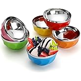 Reallnaive 6 Pack Stainless Steel Bowl Insulated Double Wall Ice Cream Bowls Reusable Cereal Soup Cups Dessert Salad Rice Fruit Candy Container for Festive Birthday Party Favor Gift(10 oz)