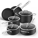 Duxtop Pro 10 Piece Non Stick Pots and Pans Set, Hard Anodized Cookware Sets, NonStick Master Plasma Ceramic Coating, Oven &amp; Dishwasher Safe, Black