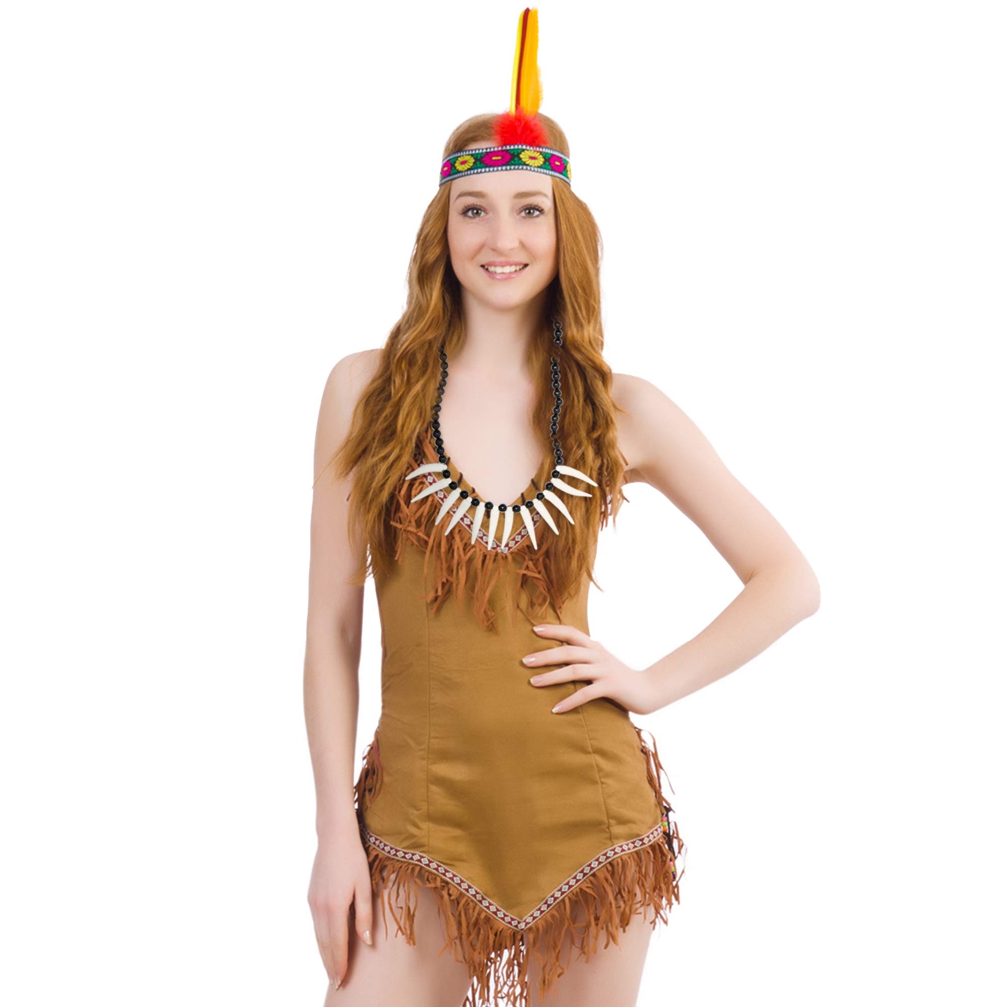 Skeleteen Caveman Bone Costume Necklace - African Jungle Tribal Necklace with Fake Teeth and Bones Accessories for Costumes for Adults and Kids