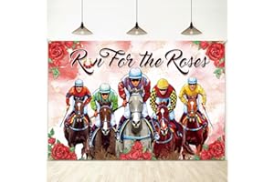 GUPESXU Horse Racing Game Party Backdrop-Kentucky Derby Decorations,Run for The Roses Backdrop Horse Rose Banner for Indoor Outdoor Photo Backdrops for Photography Kentucky Derby Party Supplies