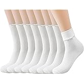 KEARTN 8 Pairs Ruffle Socks Woman Turn-Cuff Frilly Sock Women Cute Ruffle Ankle Womens Cotton Socks