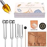Tuning Forks for Healing(128Hz, 136.1Hz, 432Hz, 528Hz),Medical-Grade Weighted & Unweighted Tuning Forks Set with Vegan Leather Pouch &Activator, for Chakra/Sound Therapy/Yoga/Meditation
