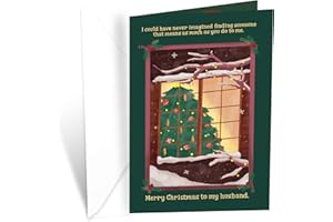 Prime Greetings Christmas Card For Husband Love, Made in America, Eco-Friendly, Thick Card Stock with Premium Envelope 5in x 7.75in, Packaged in Protective Mailer